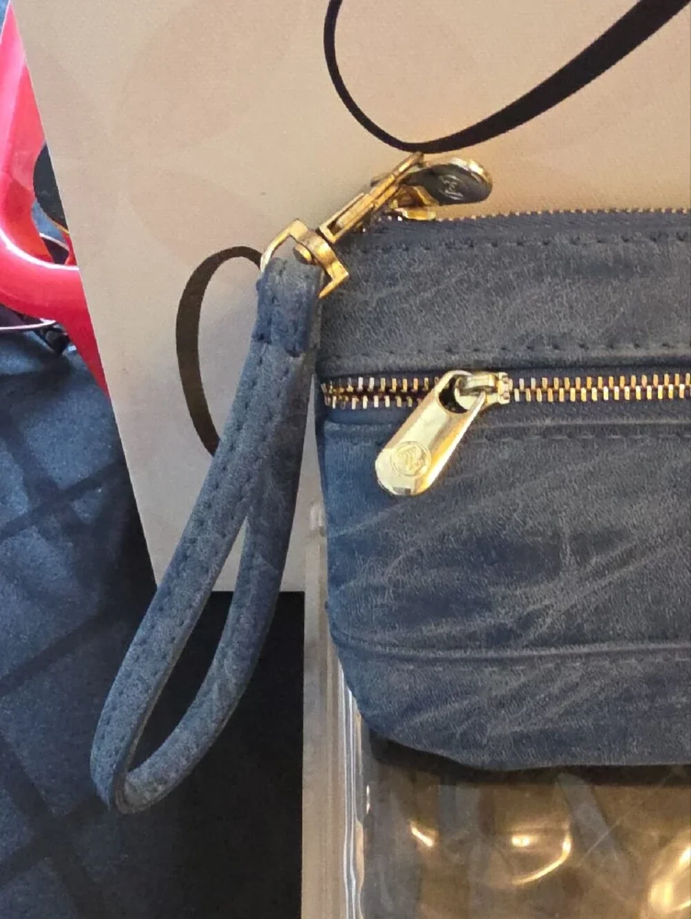 Adrienne Vittadini Denim Blue Wristlet Clutch with Gold Hardware